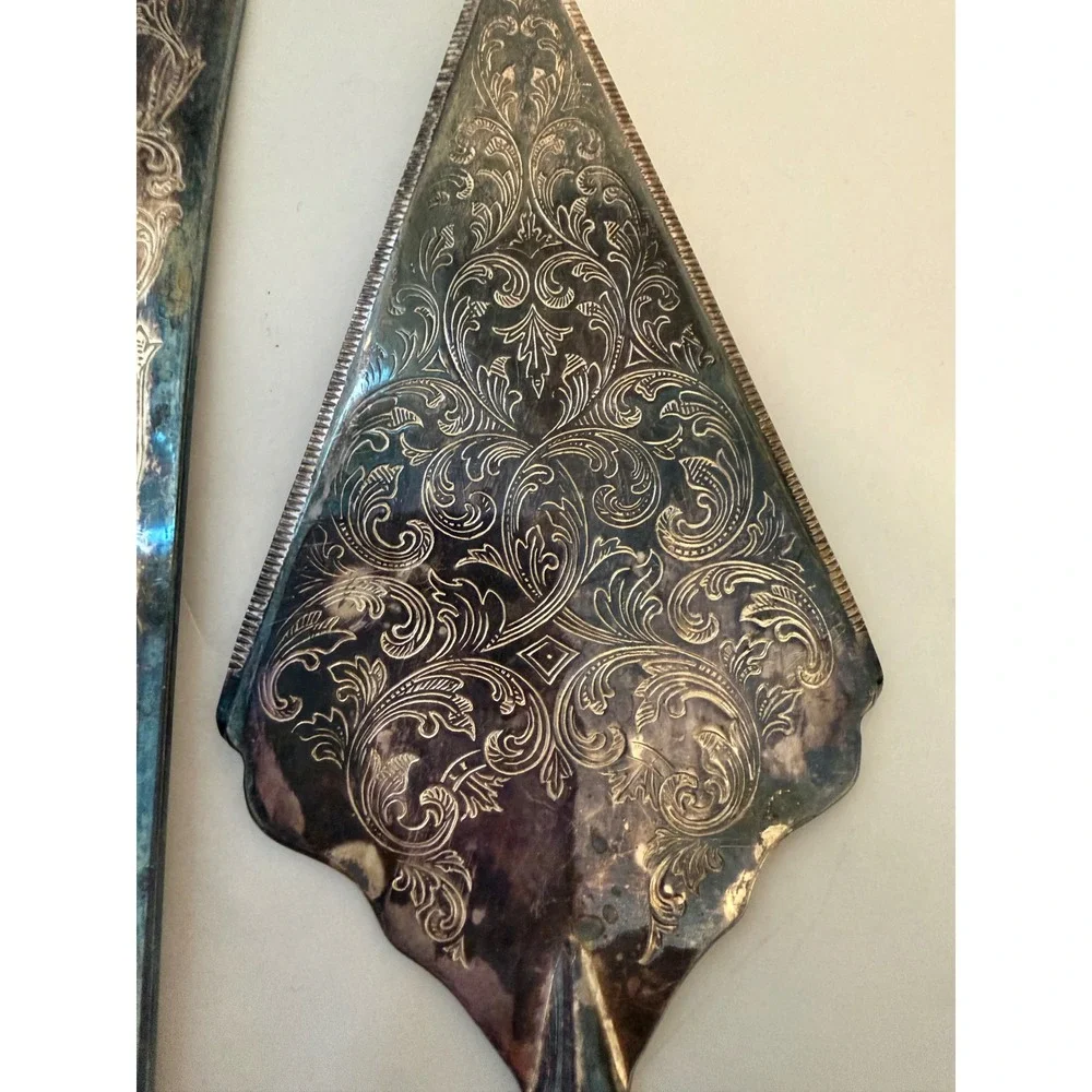 Princess House Silverplated Cake Server Knife Set Italy Floral Engraved Vintage